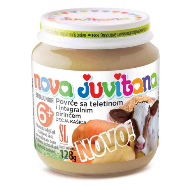 JUVITANA POVRĆE SA TELETINOM I INTEGRALNIM PIRINČEM kašica, 128g JUVITANA POVRĆE SA TELETINOM I INTEGRALNIM PIRINČEM kašica, 128g