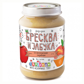 JUVITANA BRESKVA I JABUKA SA INTEGRALNIM PIRINČEM kašica, 190g JUVITANA BRESKVA I JABUKA SA INTEGRALNIM PIRINČEM kašica, 190g