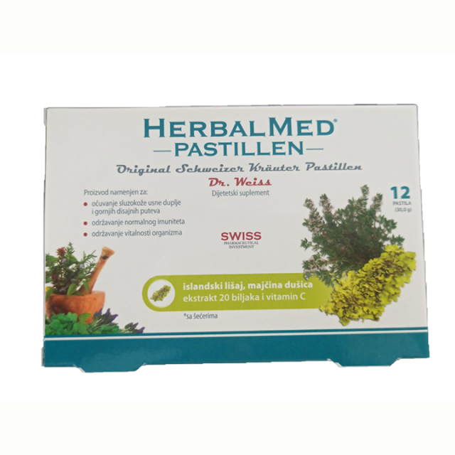 HERBALMED ISLANDSKI LIŠAJ + MAJKINA DUŠICA pastile, 12kom