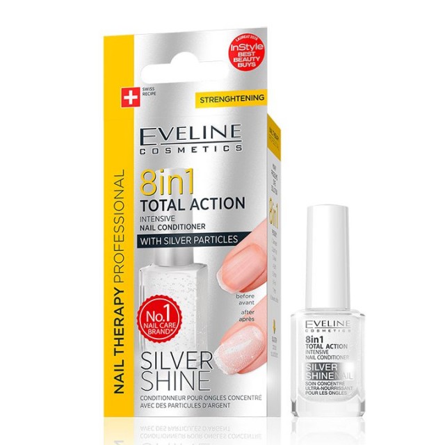 EVELINE 8U1 TOTAL ACTION SILVER SHINE lak za nokte, 12ml EVELINE 8U1 TOTAL ACTION SILVER SHINE lak za nokte, 12ml