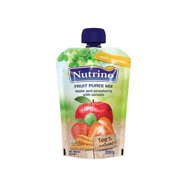 NUTRINO JABUKA I JAGODA sa žitaricama voćni pire, 220g NUTRINO JABUKA I JAGODA sa žitaricama voćni pire, 220g