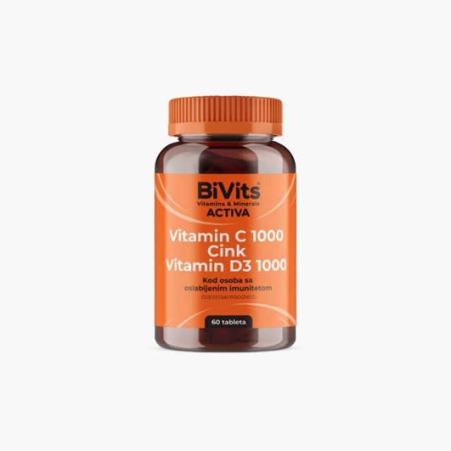 BIVITS ACTIVA VITAMIN C 1000 + CINK + VITAMIN D3 1000IU tablete, 60kom BIVITS ACTIVA VITAMIN C 1000 + CINK + VITAMIN D3 1000IU tablete, 60kom