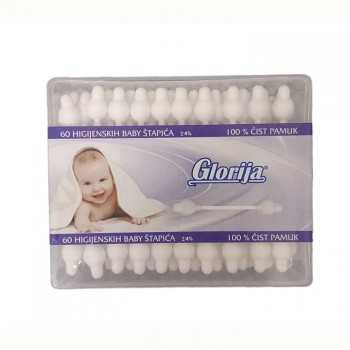 GLORIJA BABY štapići za uši sa graničnikom, 60kom