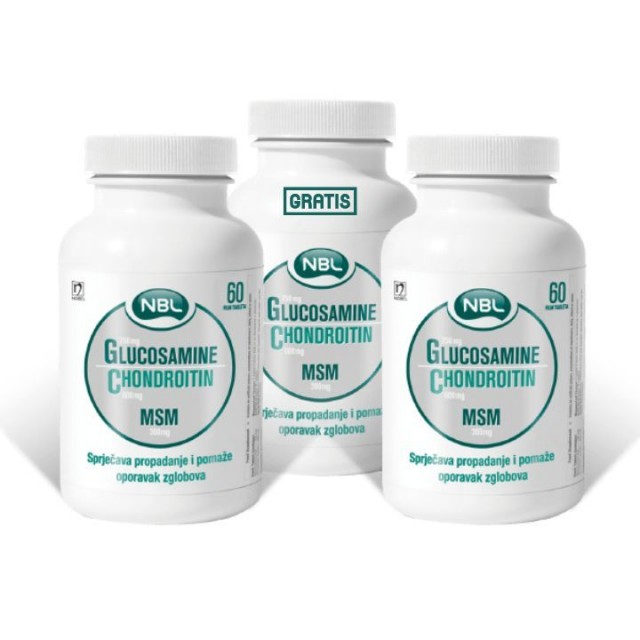 NBL GLUCOSAMINE CHONDROITIN MSM tablete, 60 kom PAKET 2+1 GRATIS NBL GLUCOSAMINE CHONDROITIN MSM tablete, 60 kom PAKET 2+1 GRATIS