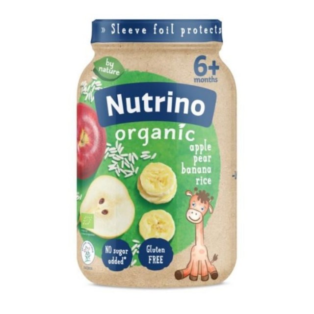 NUTRINO organska pire kašica sa jabukom, kruškom, bananom, pirinčem, 190g NUTRINO organska pire kašica sa jabukom, kruškom, bananom, pirinčem, 190g