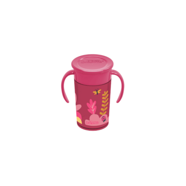 DR BROWNS čaša 360 stepeni sa ručkama roze boje, 200ml