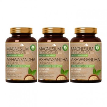 MAGNESIUM BISGLYCINATE PLUS ASHWAGANDHA ORGANIC, 30kom  PAKET 3 KUTIJE