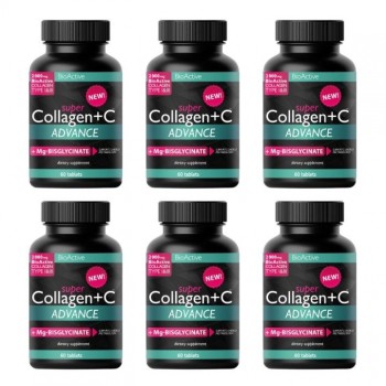 SUPER COLLAGEN  ADVANCE + VITAMIN C + MG-BISGLYCINAT tablete, 60kom PAKET 6 KUTIJA