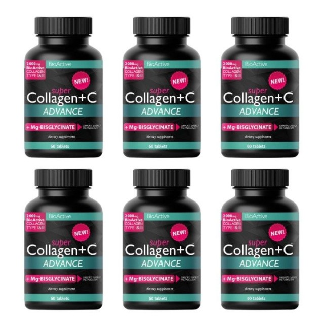 SUPER COLLAGEN  ADVANCE + VITAMIN C + MG-BISGLYCINAT tablete, 60kom PAKET 6 KUTIJA