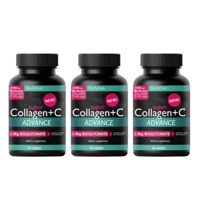 SUPER COLLAGEN  ADVANCE + VITAMIN C + MG-BISGLYCINAT tablete, 60kom PAKET 3 KUTIJE