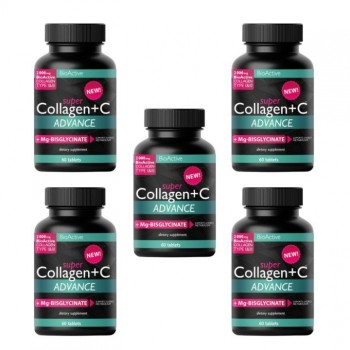 SUPER COLLAGEN  ADVANCE + VITAMIN C + MG-BISGLYCINAT tablete, 60kom PAKET 5 KUTIJA
