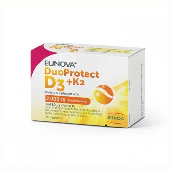 EUNOVA DUO PROTECT D3 2000 IU +K2 kapsule, 30kom EUNOVA DUO PROTECT D3 2000 IU +K2 kapsule, 30kom